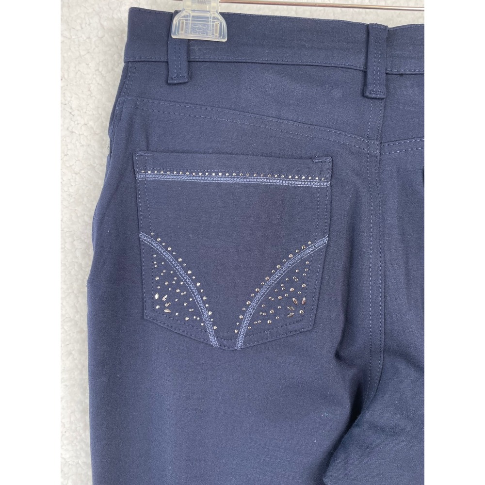 Gloria Vanderbilt Amanda Navy Blue Slimming Straight Leg Pants Womens 8 Studded - Picture 8 of 14